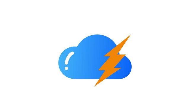 A blue cloud with an orange lightning bolt and exclamation mark on white background doodle animated 4k stock video