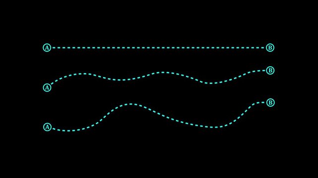 Straight and curved path routes A to B navigation journey lines roadmap vector design.4k motion graphics video animation