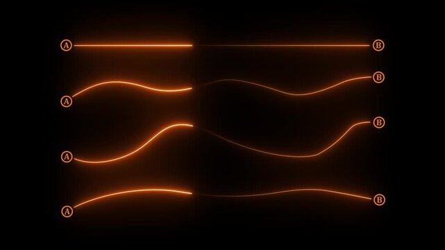 glowing neon Multiple route paths A to B navigation journey system dotted direction lines vector design animation.4k motion graphics video animation