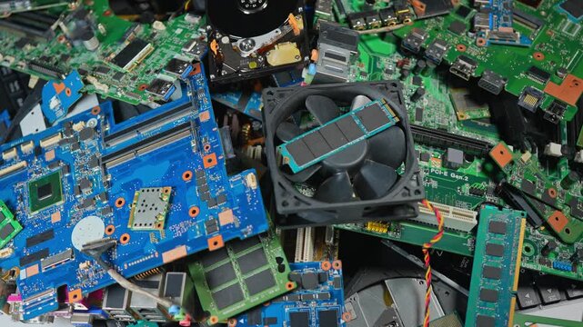 E waste and electronic parts junk from disassembled laptops, computers, AI datacenters servers and clouds. Recycle refurbishment, reuse and resale salvage. Contain valuable rear earth materials.