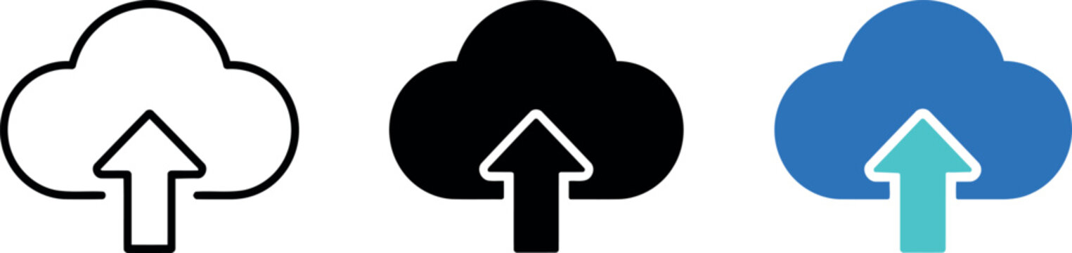 Cloud upload icon set with solid and outline style. vector illustration
