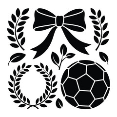 Laurel Wreath Ribbon Bow Soccer Ball Vector Set Sports Award Silhouette Icons © Vectova