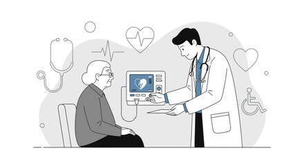Fototapeta premium Medical Examination and Healthcare: A Doctor Explaining Vital Signs to the Elderly Patient