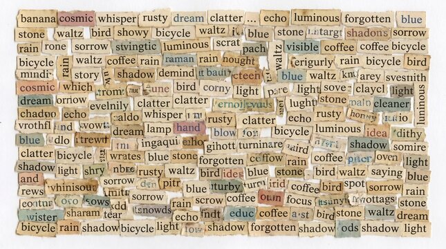 Collage of words on paper background