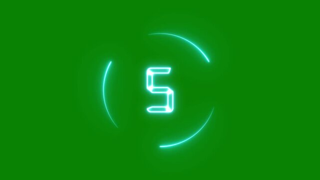 Green Screen Digital Neon Countdown Timer From Ten To One With Circular Energy Ring For Cyberpunk Gaming Intro Video Editing Chroma Key Overlay Seamless Loop 4k Motion Design
