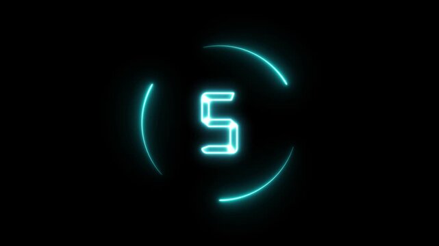 Digital Neon Countdown Timer From Ten To One With Circular Energy Ring And Transparent Alpha Channel Background Overlay For Youtube Intro Corporate Presentation 4k Motion VFX