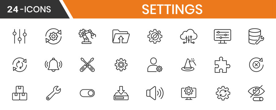 Setup Settings Thin Line Icon Set Minimal Gear Interface