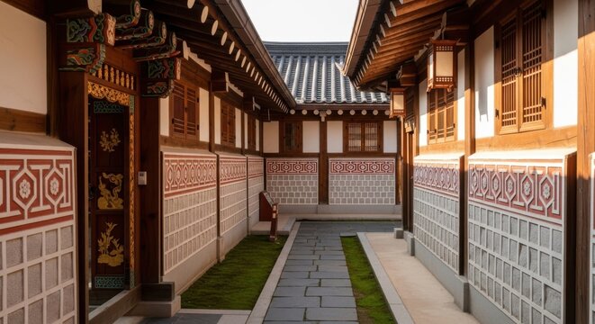 Traditional korean hanok architecture courtyard in seoul
