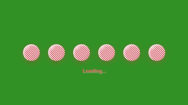 Candy Striped Bouncing Balls Loading Animation on Green Screen: Colorful Circular Dots Preloader Loop Motion Graphic Chroma Key for UI App Christmas Holiday Design