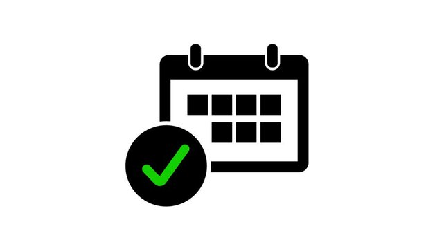 Daily Calendar Date icon isolated with check mark icon animation on transparent background with alpha channel.  business presents calendar icon with checkmark, symbolizing planning and Motion graphics