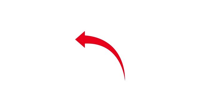 Dynamic red curved pointer animation - abstract financial return and click redirect infographic loop on white background. 25fps