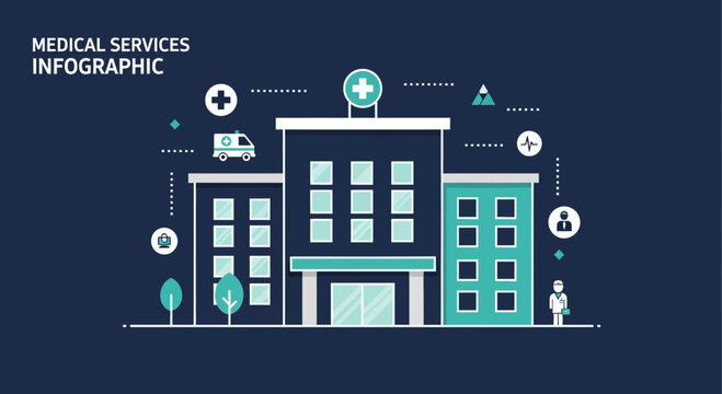 Medical Facility Illustration Showcasing Healthcare and Specialized Medical Services Designs