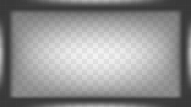 Dark Vignette Rectangle Frame Overlay on Transparent Grid Background, Modern Dark Gradient Frame Overlay on Transparent