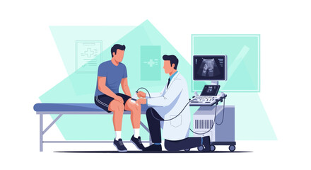 Fototapeta premium Medical Examination and Ultrasound Diagnostic Testing of a Patient's Knee Joint