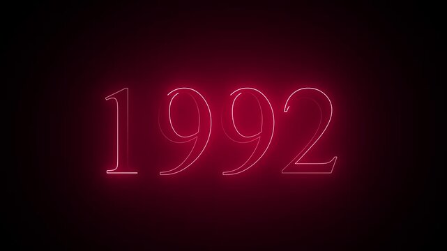 Abstract neon text year 1992 animation, glowing text animation ...