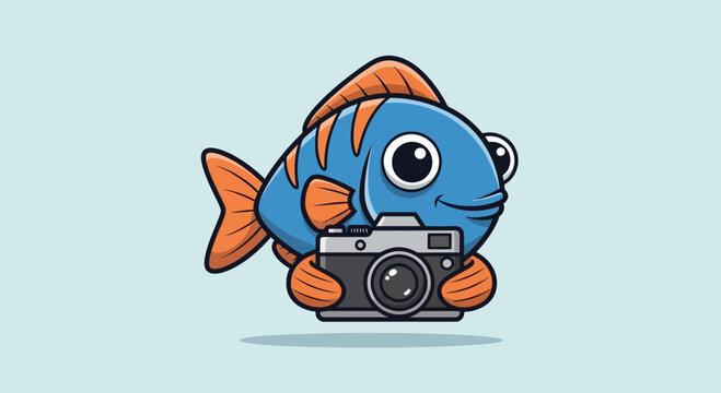cartoon fish holding camera