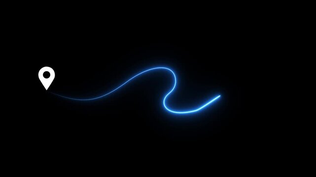 Glowing neon Map route icon with location pins, dotted travel path symbol, navigation journey graphic element.4k motion graphics video animation