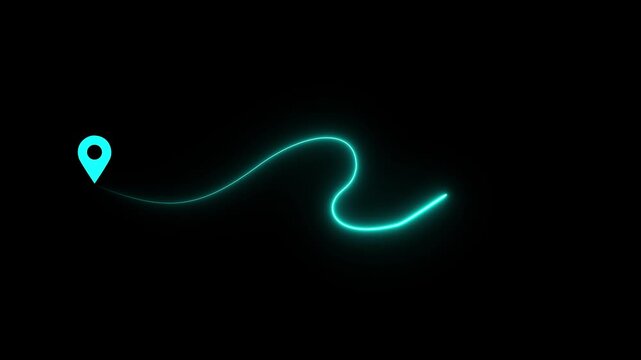 Glowing neon Map route icon with location pins, dotted travel path symbol, navigation journey graphic element.4k motion graphics video animation