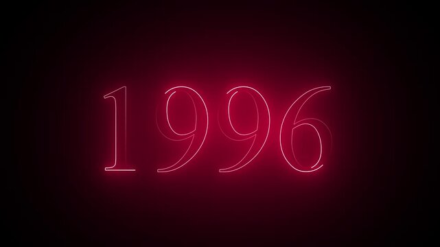 Abstract neon text year 1996 animation, glowing text animation ...