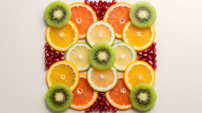 Colorful Citrus and Kiwi Fruit Arrangement Healthy Nutrition Concept