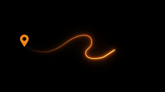 Glowing neon Map route icon with location pins, dotted travel path symbol, navigation journey graphic element.4k motion graphics video animation