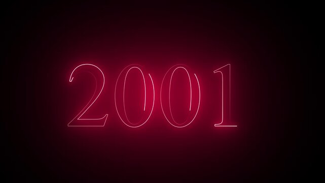 Abstract neon text year 2001 animation, glowing text animation ...