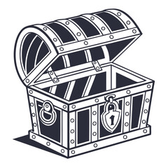 Open treasure chest with a lock and key illustration treasure hunt line art © Sumi
