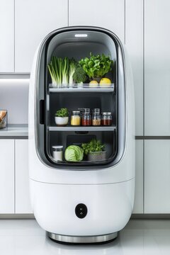 Minimalist Refrigerator Showcasing Fresh Vegetables and Organically Preserved Foods