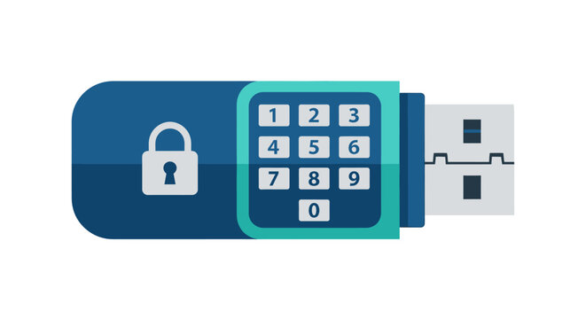 Secure Encrypted USB Flash Drive with PIN Keypad for Data Protection and Cybersecurity Illustration
