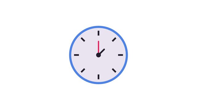 A blue and white clock with black and red hands on white background doodle animated 4k stock video