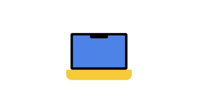 A simple graphic illustration of a laptop computer with a blue screen doodle animated 4k stock video