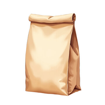 A simple brown paper bag sitting on a plain white background, perfect for illustrating everyday objects or as a placeholder image