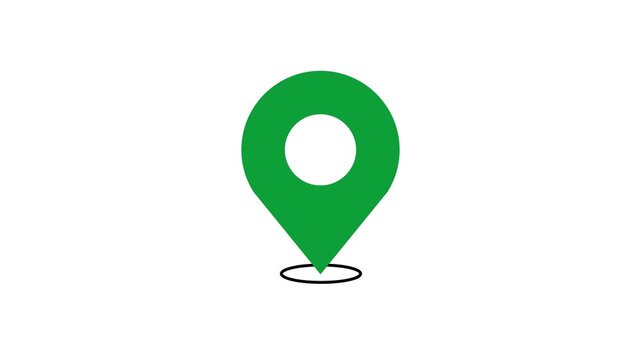 Green map pin icon with a black shadow on a white background for location or navigation purposes online doodle animated 4k stock video