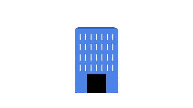 A blue building with white windows and a black door on a white background doodle animated 4k stock video