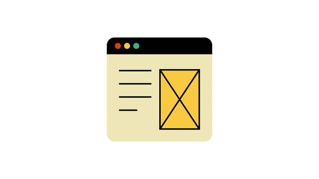A simple illustration of a browser window with an envelope icon on a white background doodle animated 4k stock video