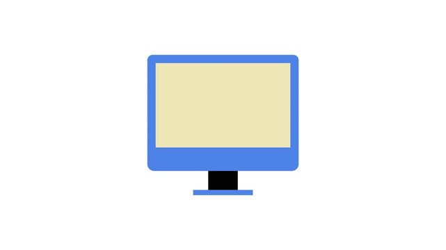 A blue computer monitor with a yellow screen on a white background doodle animated 4k stock video