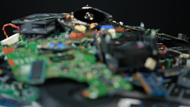E waste and electronic parts junk from disassembled laptops, computers, AI datacenters servers and clouds. Recycle refurbishment, reuse and resale salvage. Contain valuable rear earth materials.