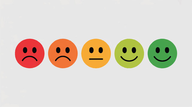 Emotion faces in a row showing different moods and expressions  happy to sad