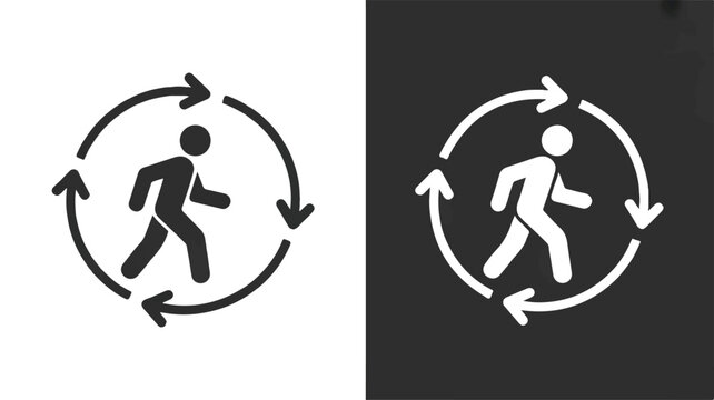 Graphic symbol of a person walking in a circular motion with arrows