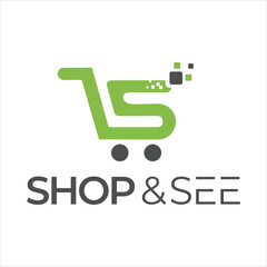 Fototapeta premium Green shopping cart logo design for online store
