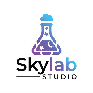 Creative sky lab studio logo with flask moon and stars