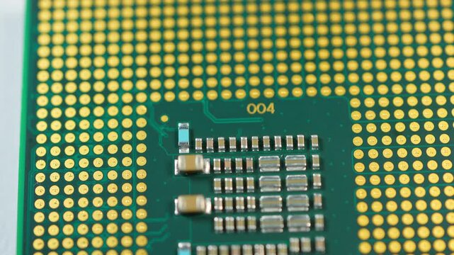 CPU in row close up, concept of semiconductor and microchips shortage along with sanctions and geopolitical tensions, critical mineral embargo and rear earth mining. Blockchain and bitcoin concept.