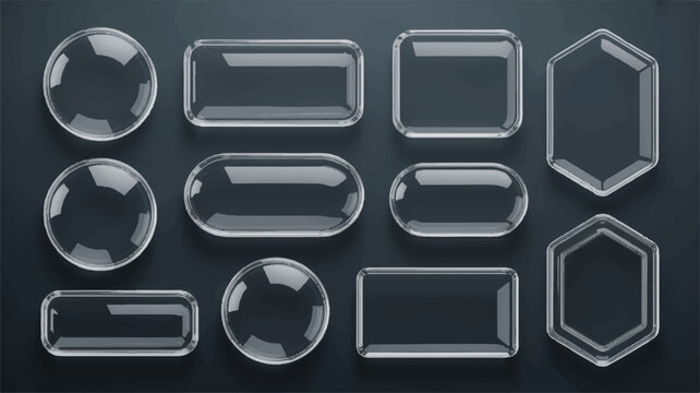 Various shiny glass shapes on dark surface