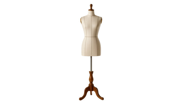Vintage tailor s dummy with wooden base, isolated on transparent background