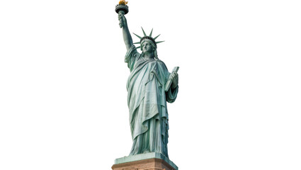 Fototapeta premium Iconic Statue of Liberty holding torch and tablet, isolated on transparent background