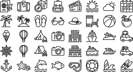 Obraz premium Travel icon set vector graphics for tourism vacation and holiday related designs