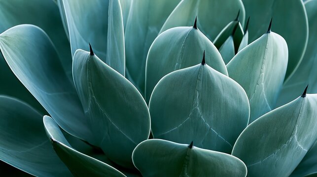 Agave cactus shows close-up, natural patterns on its background.