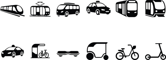 Public transport and personal transportation, and taxi icons set and collection in outline style © pyenga