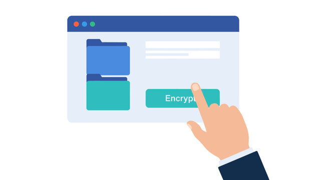 Data Encryption Concept Illustration: Hand Clicking Encrypt Button on Digital File Interface