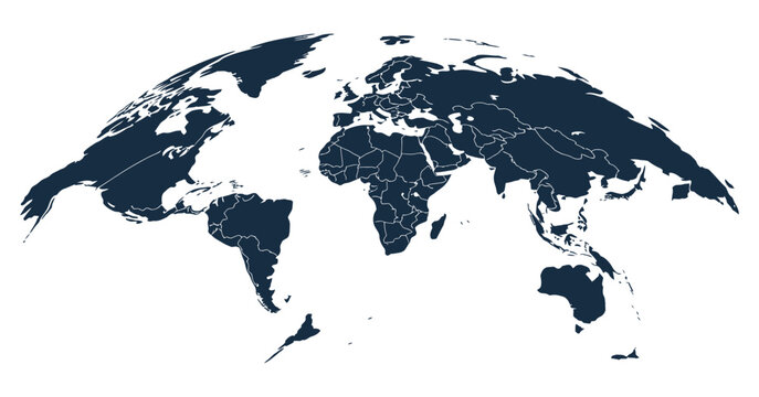 World map and curved half globe of blue Earth representing global connection, geography, and international network design